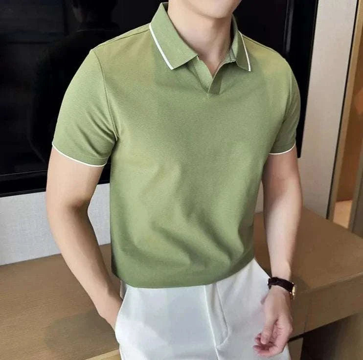 British slim fit summer polo t-shirt for men, solid green, comfortable and breathable, perfect for spring/summer seasons.