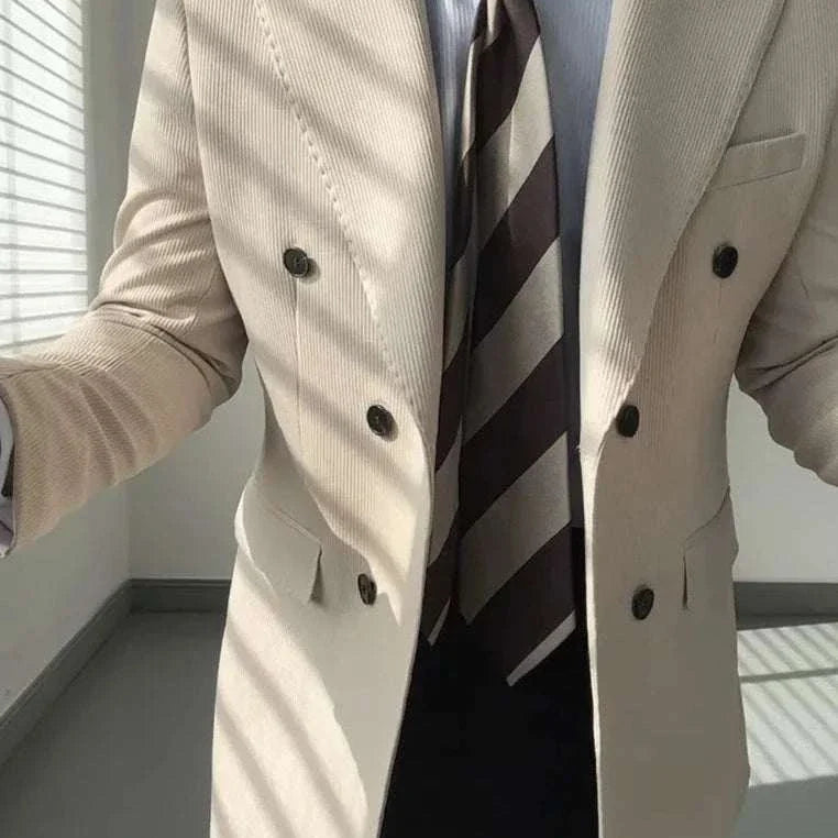 Antonios double breasted suit blazer for men in solid polyester for elegant office wear.