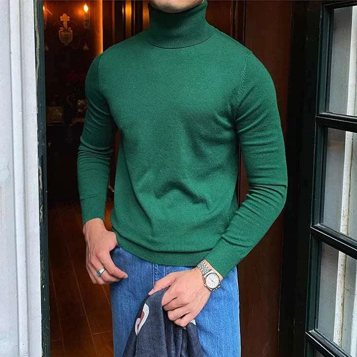 Antonios business turtleneck sweater in green, perfect for office wear.