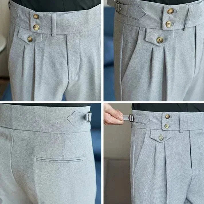 Slim fit suit elegant pants in solid color for men, showcasing high-quality fabric and sleek design.