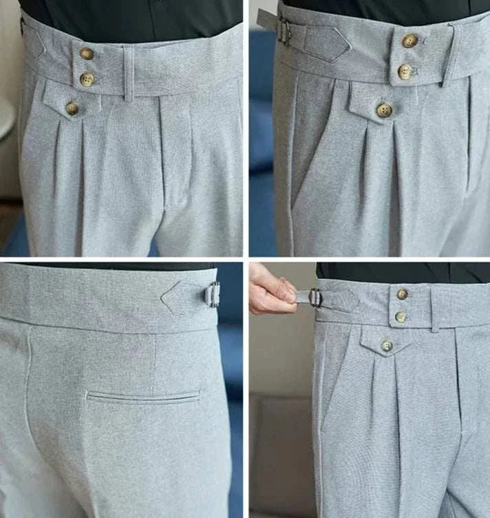 Slim fit suit elegant pants in solid color for men, showcasing high-quality fabric and sleek design.