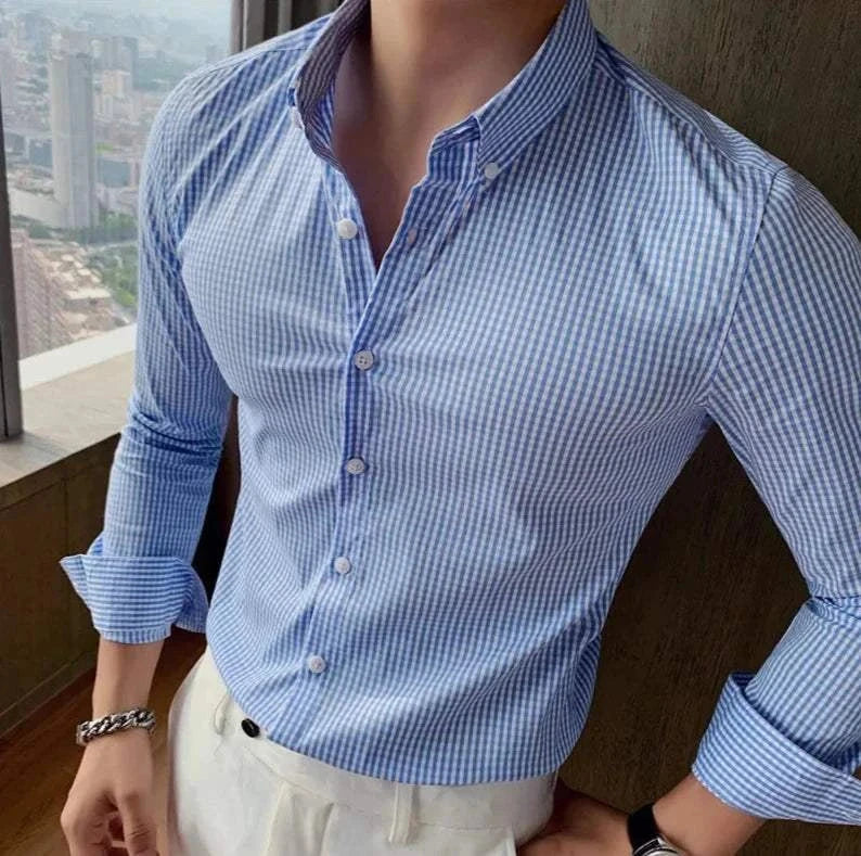 Men's cotton long sleeve plaid shirt for a casual and elegant look.