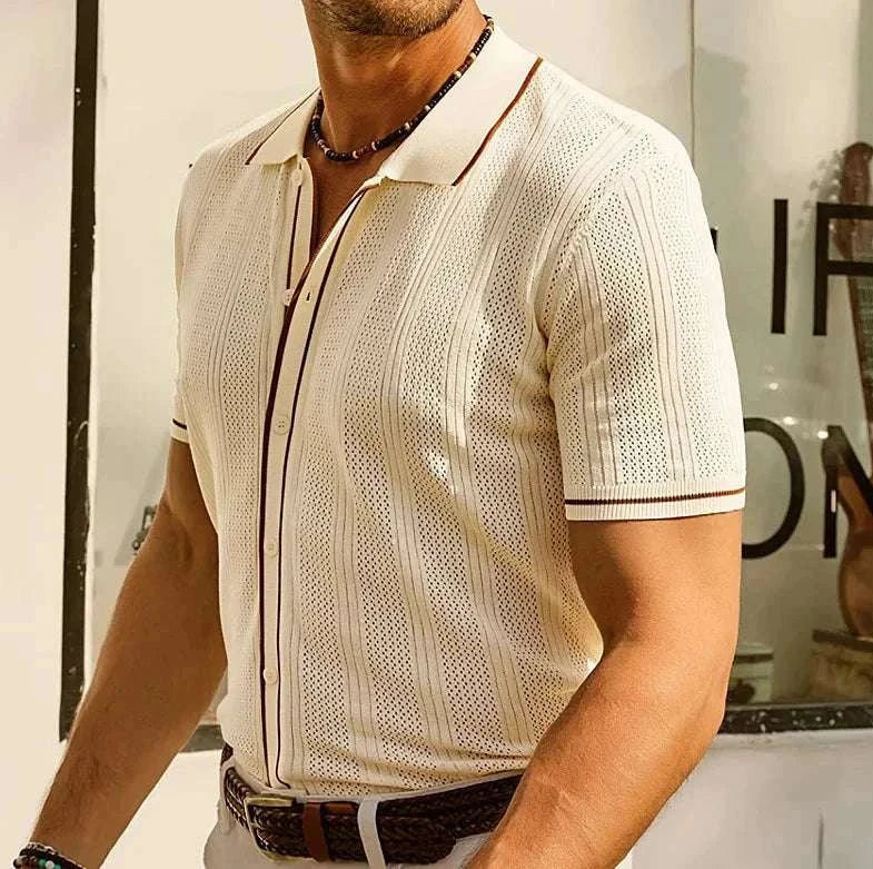 Ice silk summer short sleeve shirt for men, casual lightweight design in solid color, perfect for hot weather.