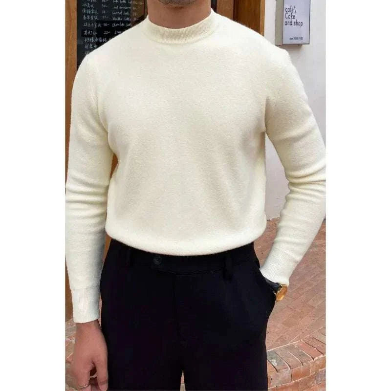 Korean smart casual sweater in apricot, men's wool solid pattern, stylish and warm.
