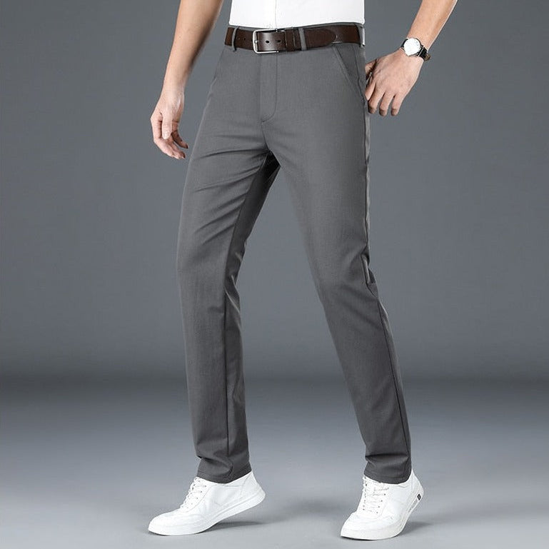 Antonios Stretch Pants in light grey, full-length, casual style, polyester fabric.