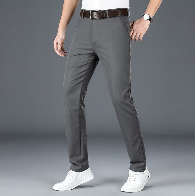Antonios Stretch Pants in light grey, full-length, casual style, polyester fabric.