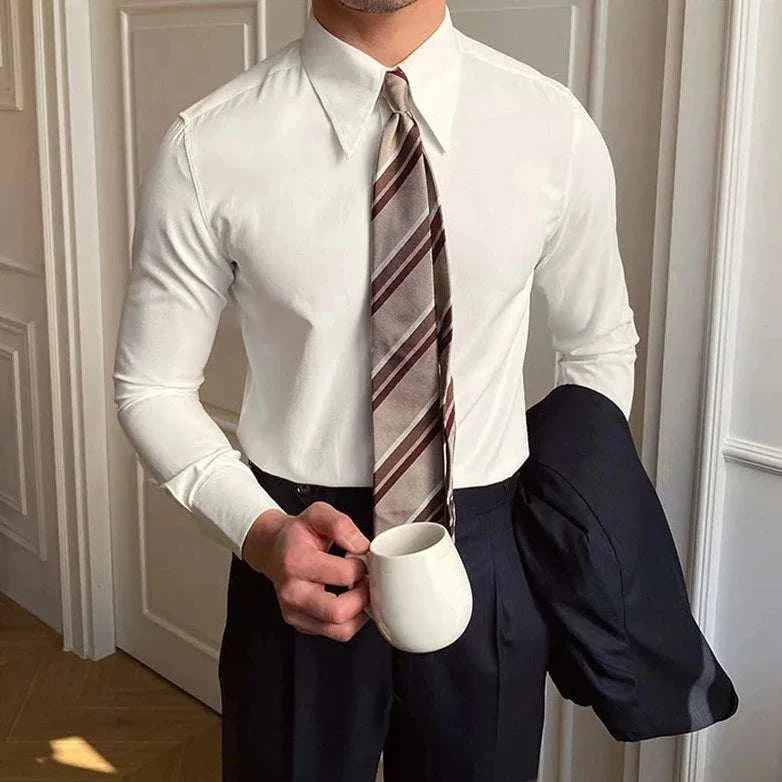 Men's business collar long sleeve shirt, casual elegant style, perfect for office wear.