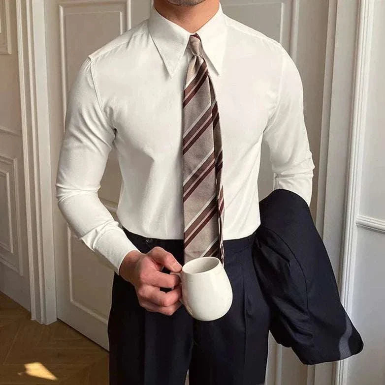 Men's business collar long sleeve shirt, casual elegant style, perfect for office wear.
