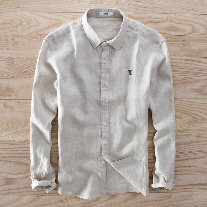 Antonios Long Sleeve Shirt Cotton in natural linen-cotton blend, breathable smart casual design for men.