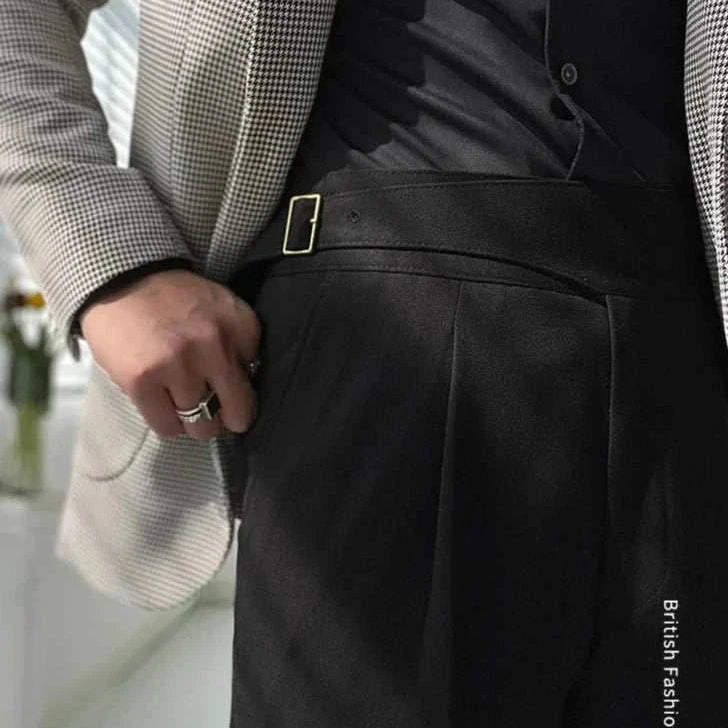 High waist gentleman trousers in smart casual style, full-length polyester fabric.