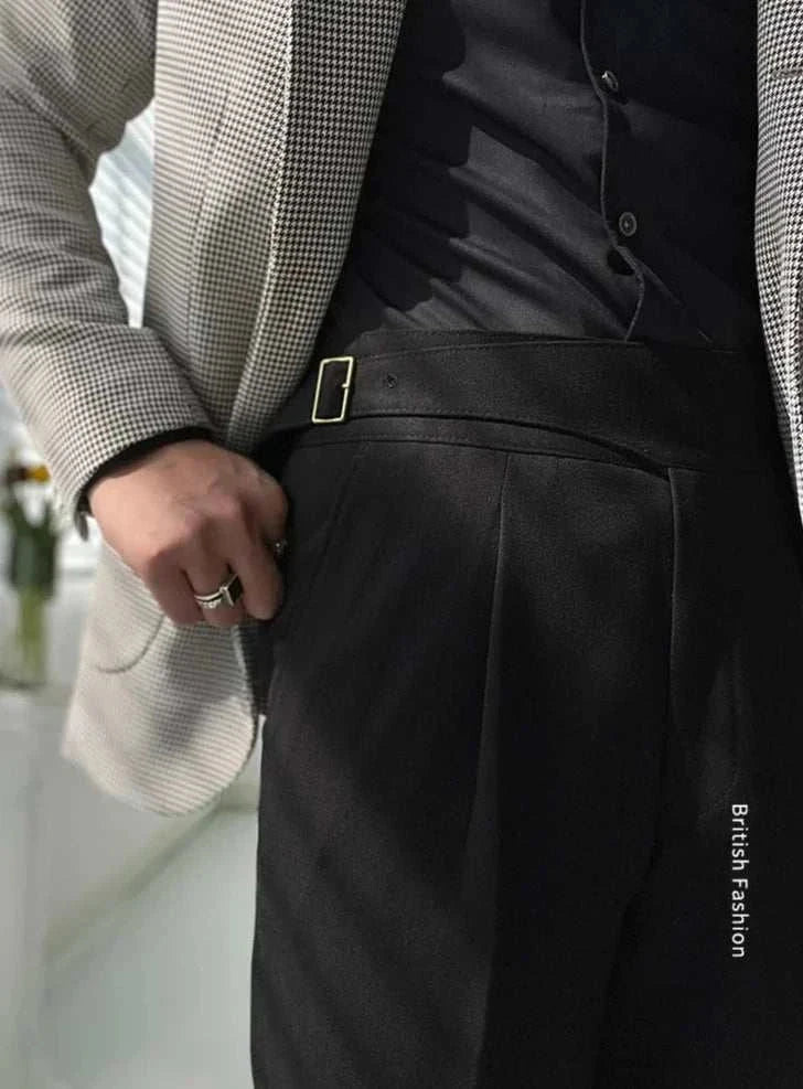 High waist gentleman trousers in smart casual style, full-length polyester fabric.