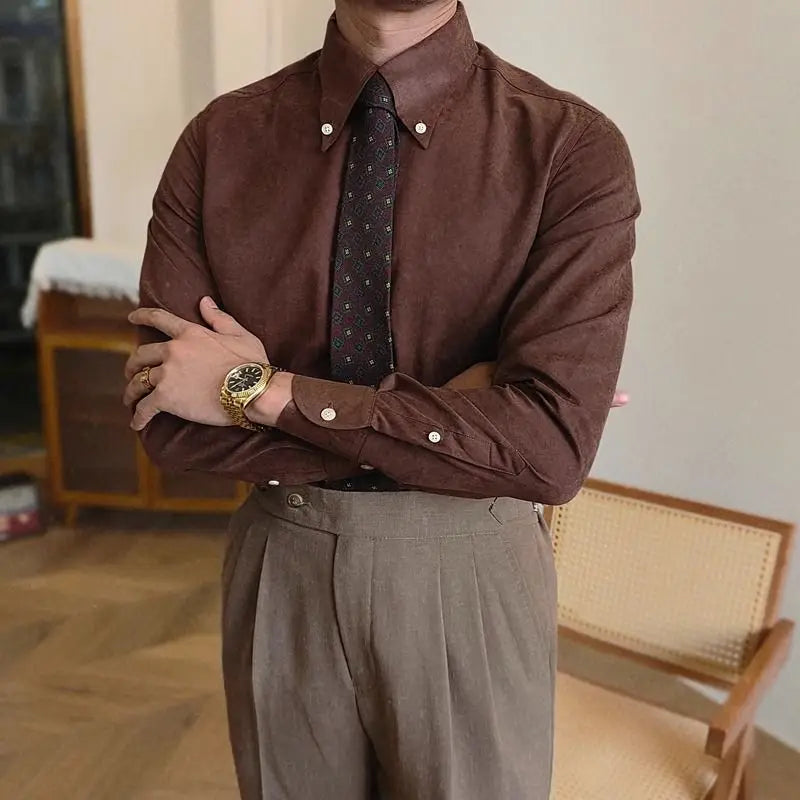 British coffee toned shirt for retro business chic look