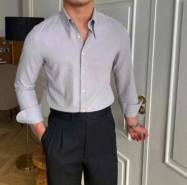 Business collar long sleeve shirt, casual elegant style for men.