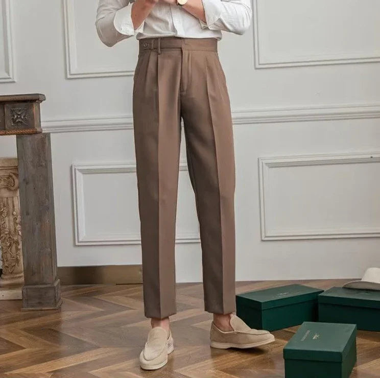 Antonios draped suit pants showcasing Korean-inspired elegance in smart casual style.