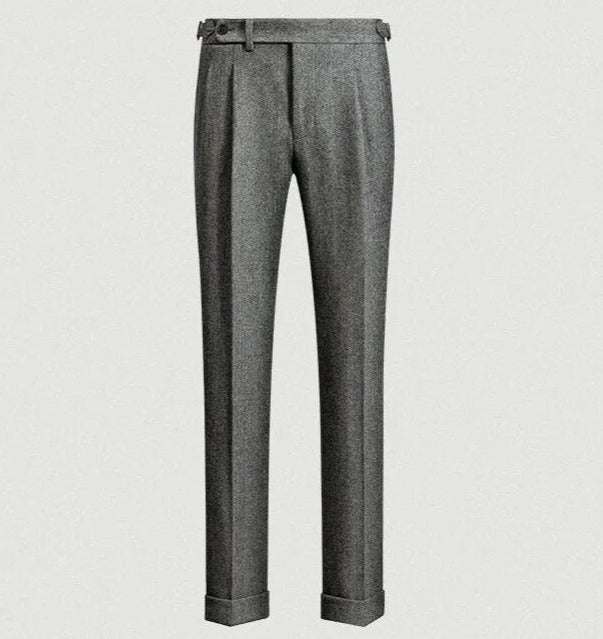 Elegancy Pants with a smart, elegant look in solid gray; made from cotton and polyester for comfort and style.