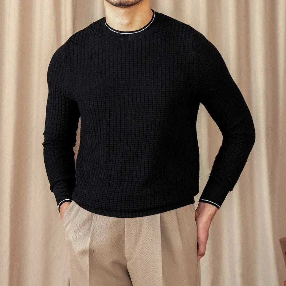 Winter wool sweater for men in black, premium quality material, cozy and stylish.