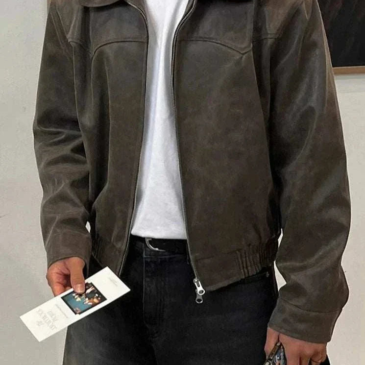 Autumn vintage PU leather jacket for men, stylish and durable for all seasons.