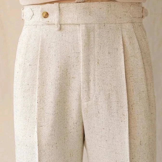 Paris high-waist design trousers, elegant solid pattern, comfortable fit for men.