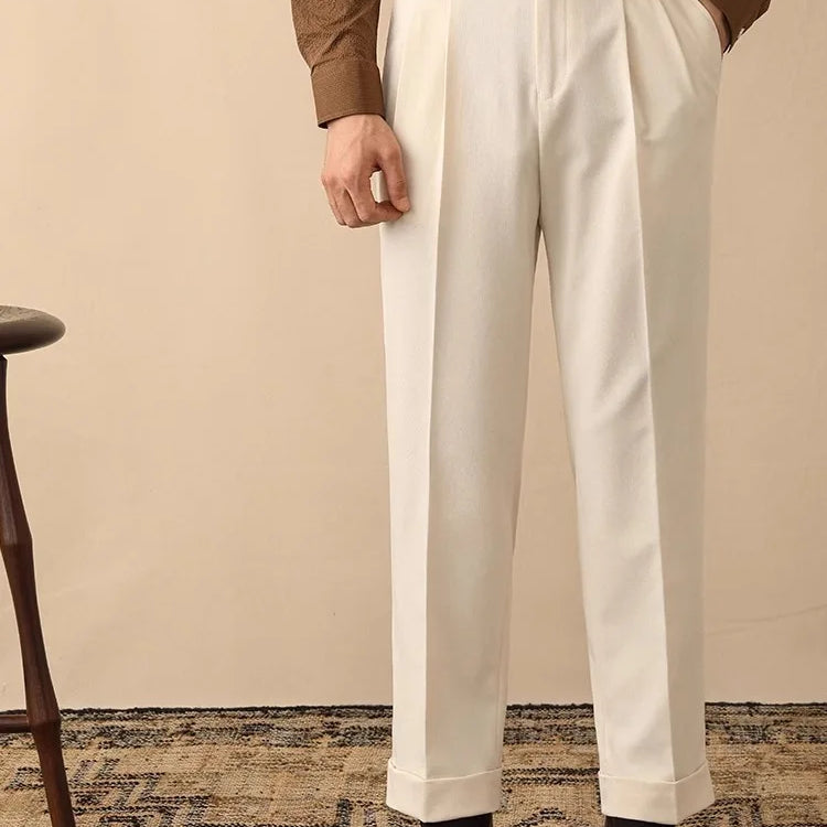Men's white trousers for office business social club, stylish and comfortable design.