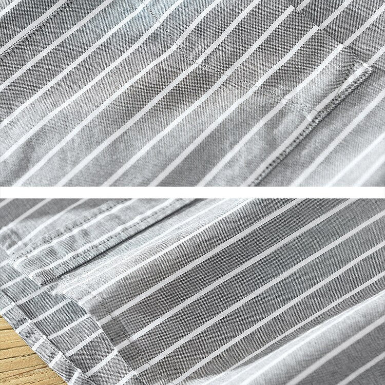 Close-up view of Antonios Green Striped Summer Shirt fabric and design.