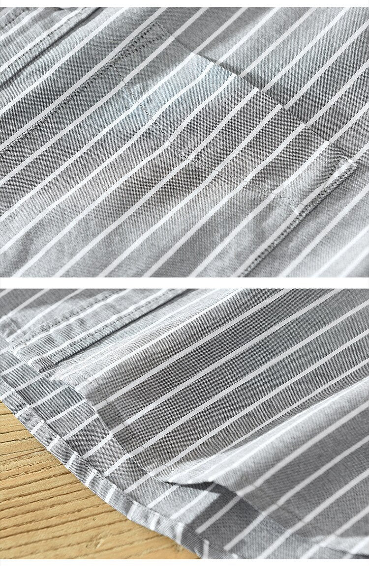 Close-up view of Antonios Green Striped Summer Shirt fabric and design.