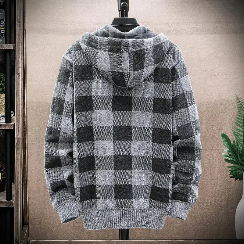 LUXELY plaid jacket in gray check pattern, cotton and wool blend, casual men's outerwear.