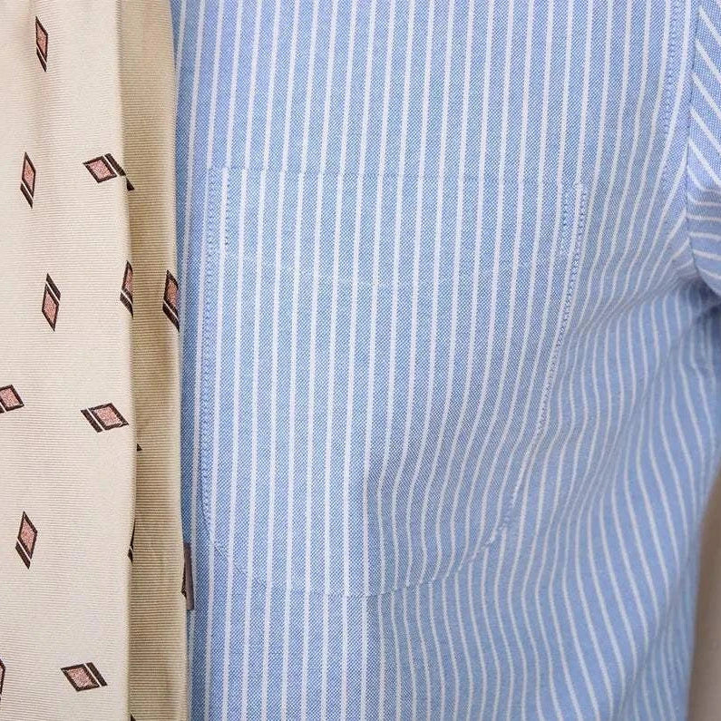 Antonios striped cotton business shirt with blue and white stripes.