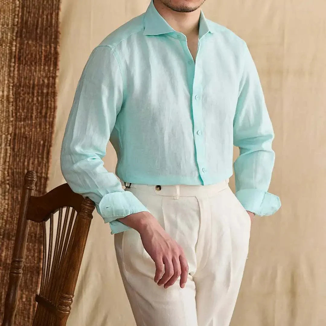 Lightweight linen long-sleeve shirt for men, stylish and breathable, perfect for all seasons.