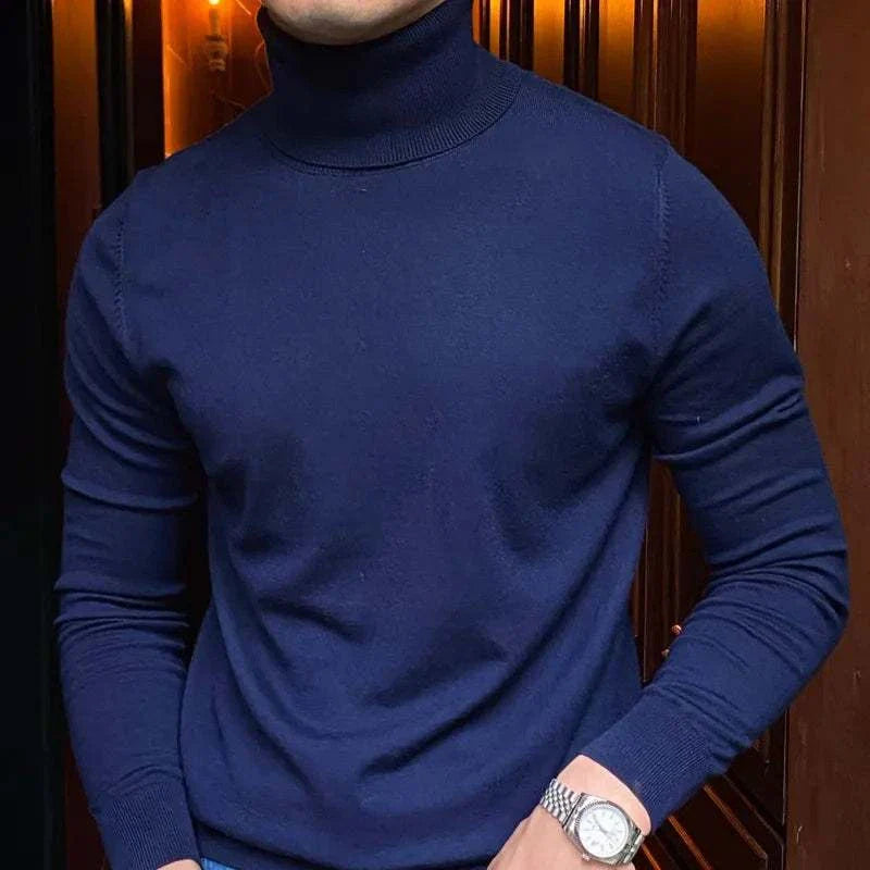 Antonios business turtleneck sweater for men in navy blue, perfect for office settings.
