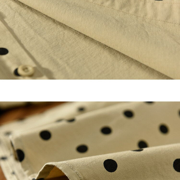 Antonios Pure Cotton Shirt with Dot Print fabric detail featuring breathable cotton-linen blend.