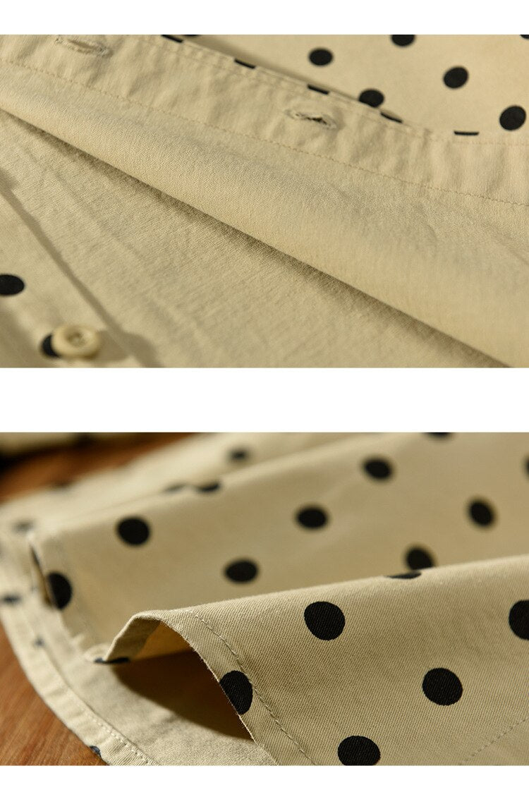 Antonios Pure Cotton Shirt with Dot Print fabric detail featuring breathable cotton-linen blend.