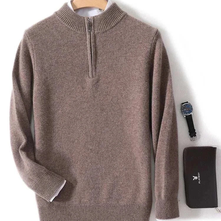 Luxury wool casual sweater for men in taupe, perfect for warmth and style.