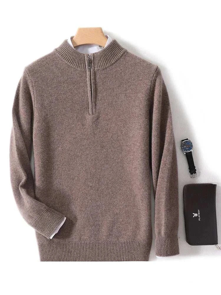 Luxury wool casual sweater for men in taupe, perfect for warmth and style.