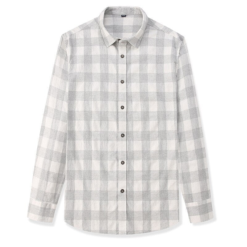 Maurice Plaid Shirt in cotton and linen blend with classic solid pattern.