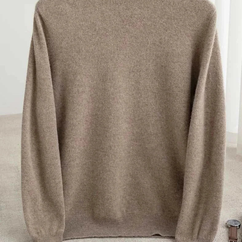 Men's business wool turtleneck sweater in neutral color, perfect for autumn and winter.