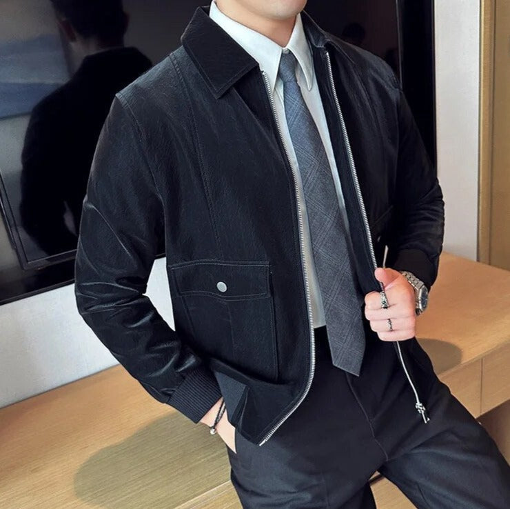 VINCENT casual men's leather jacket, black, stylish and comfortable.