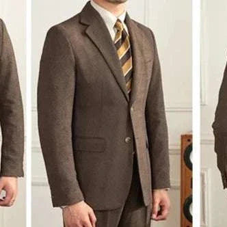 Wedding 2 piece premium suit in brown, tailored fit, front and back view