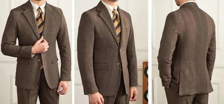 Wedding 2 piece premium suit in brown, tailored fit, front and back view