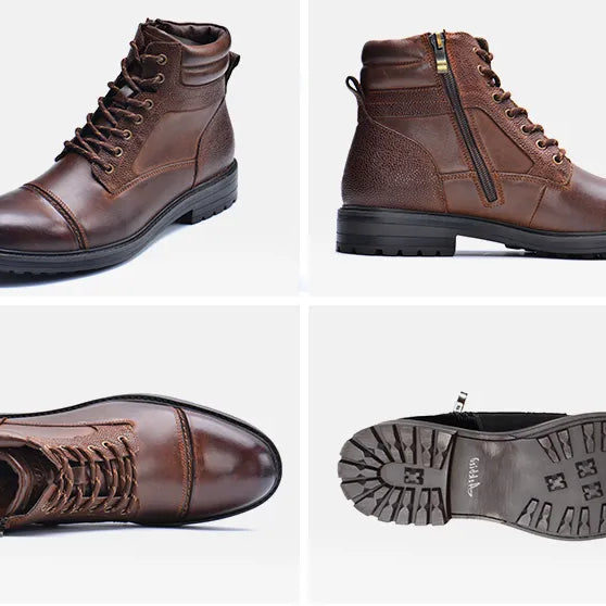 Luxury ANT high boots made from premium brown cow leather, showcasing versatile design for men's fashion.