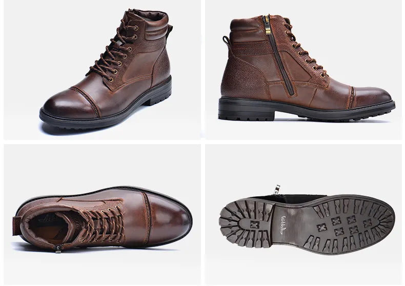Luxury ANT high boots made from premium brown cow leather, showcasing versatile design for men's fashion.