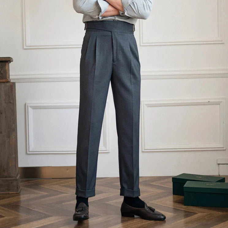 Parisian waist straight trousers for men, stylish and comfortable in solid polyester.