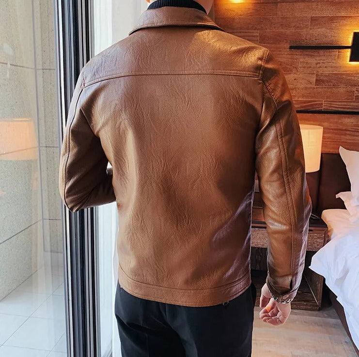 Men's ECO leather jacket in coffee color, eco-friendly and durable style.