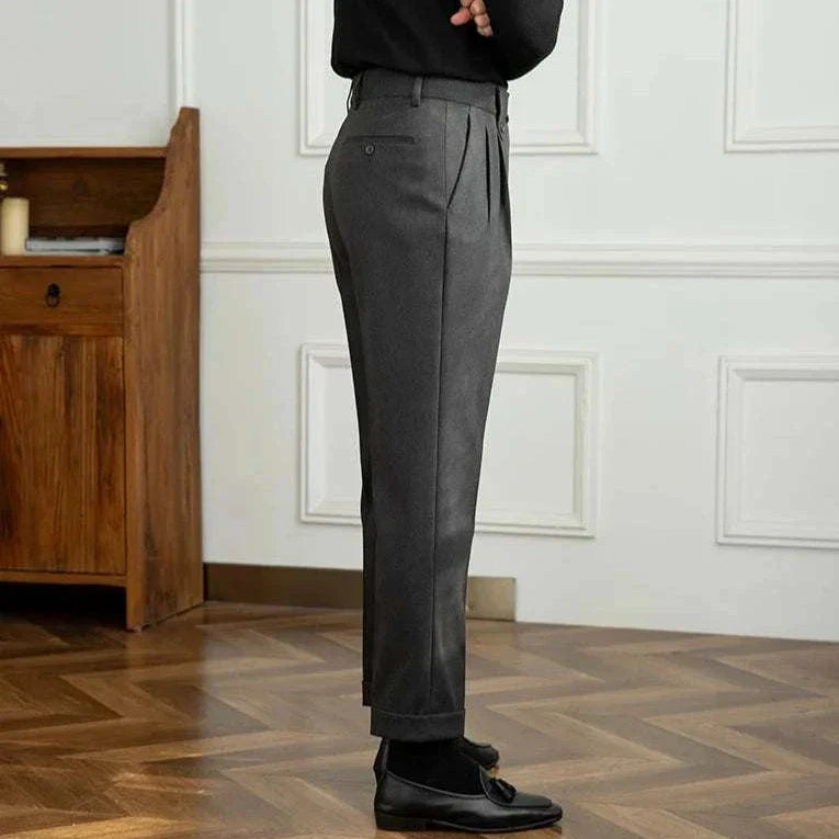 Straight high-waist casual trousers for men, elegant solid design, comfortable polyester fabric.