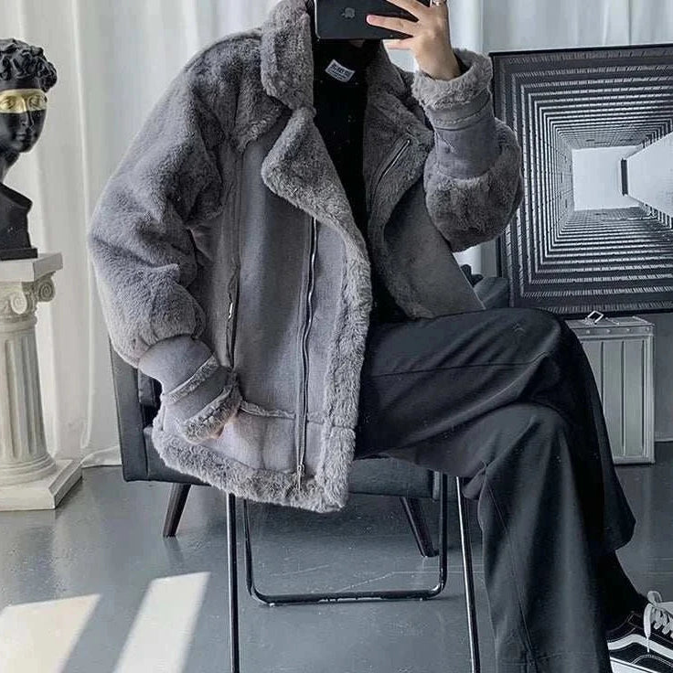 DEER winter jacket in gray, men's casual style, polyester material.