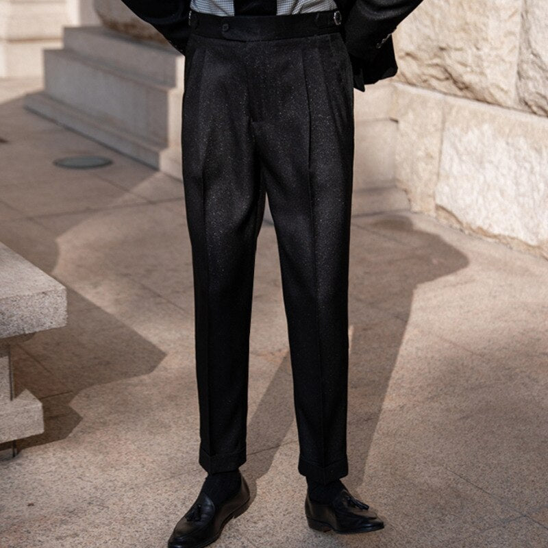 Men's black Antonios Double Breast Suit with subtle solid pattern, ideal for business or events.