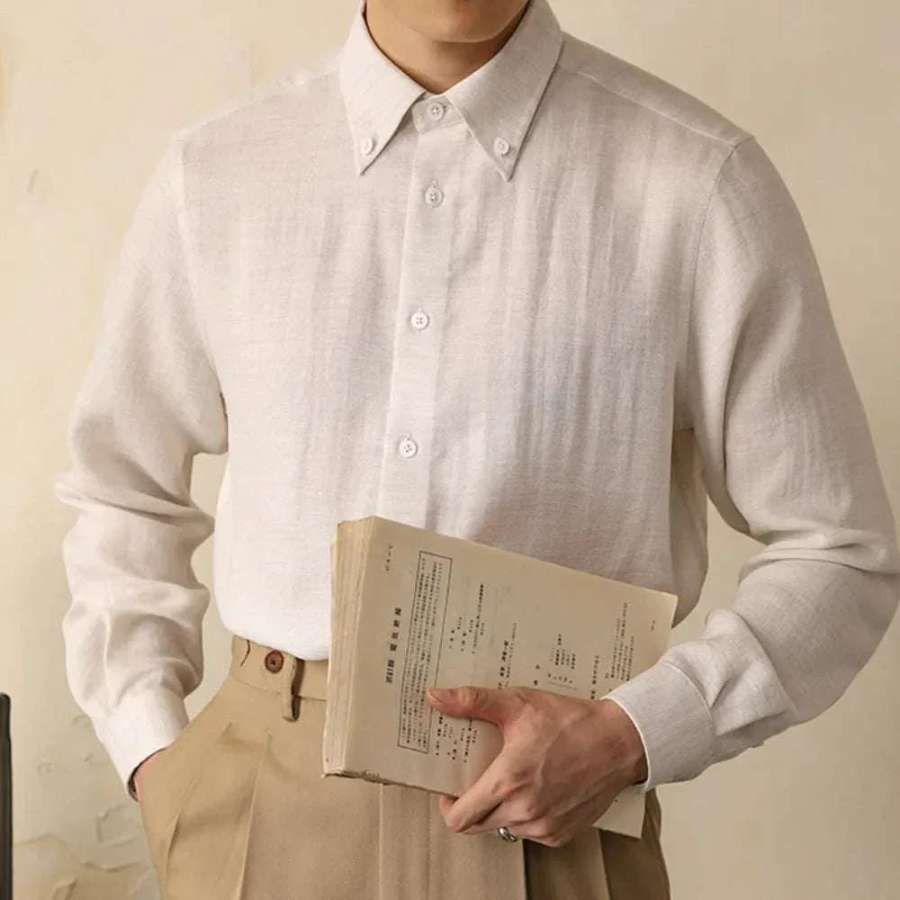 Antonios one-piece collar cotton shirt in white, showcasing a sophisticated and comfortable design for men.