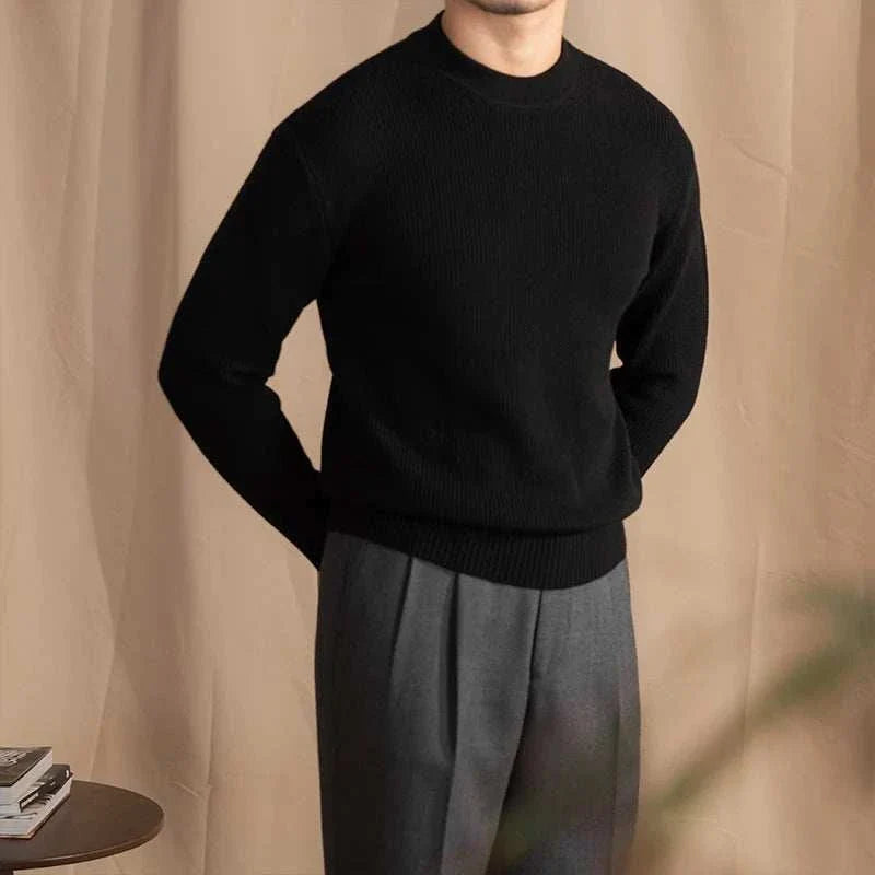 Autumn warm wool sweater for men in black, cozy and stylish.