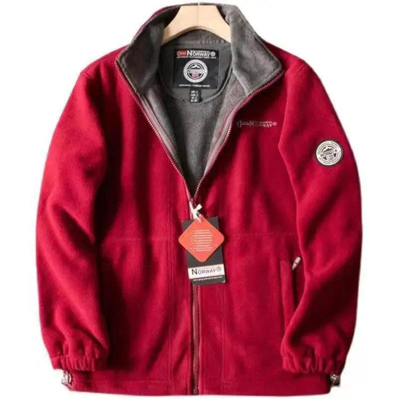 Red Norway puffer jacket for men, lightweight and warm, made of spandex and polyester.