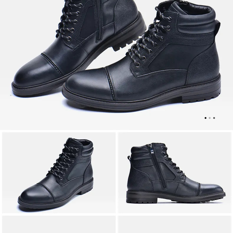 Men's ANT high boots in premium black cow leather showcasing versatile design and rugged sole.