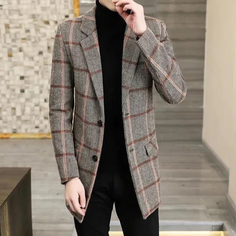 Antonios British Style Coat Men, elegant checkered wool coat for a casual or refined look.